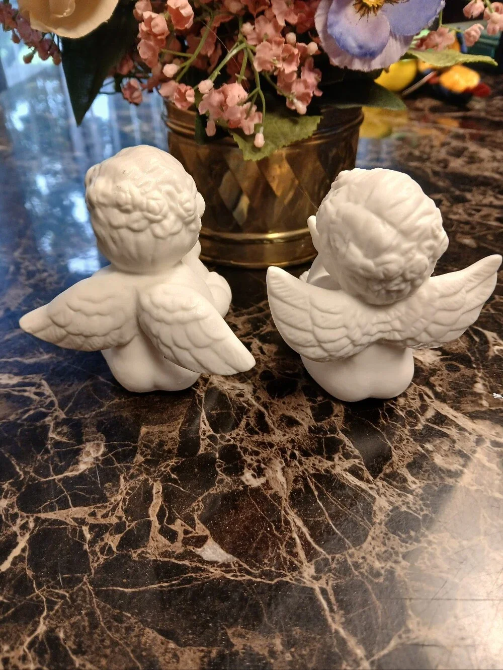 2 Vintage Vigor Angel Cherubs Figurines Shelf Sitters White Whimsy